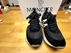 MONCLER Women's black/ white sneaker, size US 9.5, EU 40, sued leather/nylon - Picture 1 of 24