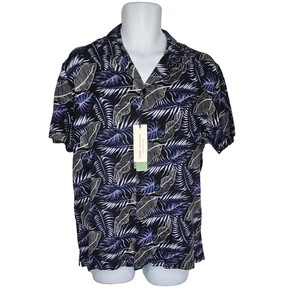 Report Collection Men's Hawaiian Camp Shirt Blue Palm Leaf Print Size M Sustaina - Picture 1 of 9