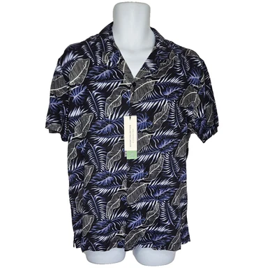 Report Collection Men's Hawaiian Camp Shirt Blue Palm Leaf Print Size M Sustaina - Image 1 of 4