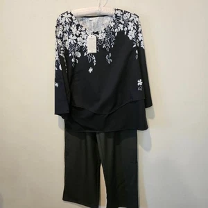 Damen Made With Love Neu mit Etikett schwarz & weiß Blumenmuster Top & Hose Set M - Bild 1 von 6