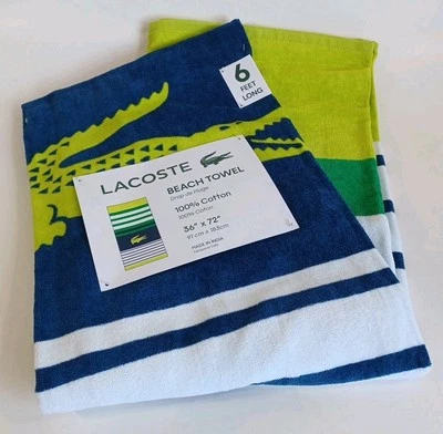 Lacoste 36" x 72" Multi-Color Stripe & Gator Logo All Cotton Beach Towel, New - Image 1 of 2