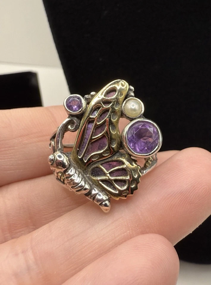 Anel borboleta pérola ametista bronze prata esterlina Echo of the Dreamer tamanho 7 - Imagem 1 de 4