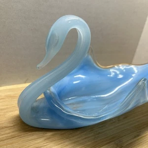Vintage Mid Century Art Glass Light Blue And Milky Swirled Design Swan Figurine - Picture 1 of 7