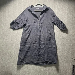 Vestido para mujer Elena Baldi grande 100 % lino azul marino bolsillos Lagenlook Coastal - Imagen 1 de 14