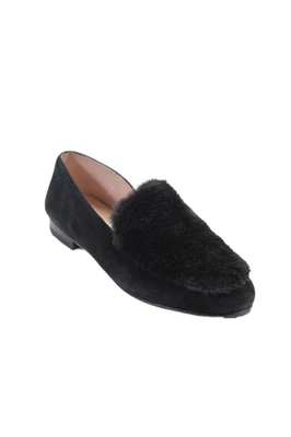 FS/NY Women's Round Toe Suede Faux Fur Slip-On Loafers Black Size 7.5 - Image 1 of 4