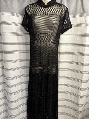 S.L. Maxi Vestido Fashions Talla 12 Negro Crochet Transparente Hecho en EE. UU. Foto 1 de 4