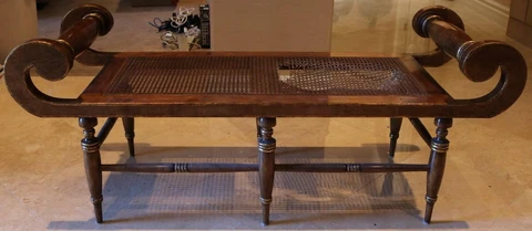 Antique Bench Empire Neoclassical Fully Restored Walnut Wood 19th Century Cover