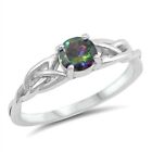 Ring Sterling Silver 925 Rainbow Topaz Cz Rhodium Plated Face Height 6 Mm Size 9