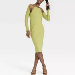 Sammy B Target Green Cut Out Midi Dress Long Sleeve Fitted Sheath Women XS NEW - Picture 1 of 7