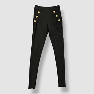 Balmain Women's Black 6-Button High-Rise Cropped Jersey Leggings Pants Size XS - Picture 1 of 3
