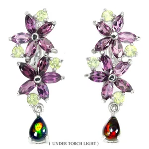 Verano 925 Pendientes Plata Pera Negro Ópalo Peridoto Rodolita Gema Joyería - Imagen 1 de 9