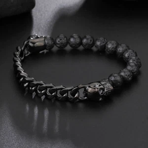 Lava Stones Skull | Gothic Bracelet - Steel | Witchy Wristband | Gothic Jewelry - Picture 1 of 15