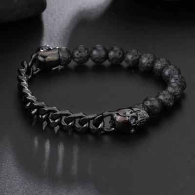 Lava Stones Skull | Gothic Bracelet - Steel | Witchy Wristband | Gothic Jewelry - Image 1 of 4