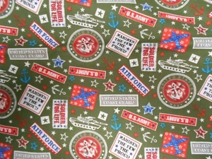 US MILITARY FABRIC ARMY NAVY MARINES AIR FORCE TANK ANCHOR PLANE COTTON - Picture 1 of 2