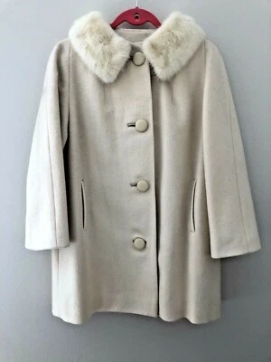 Abrigo de lana Forstmann vintage cuello de piel crema manga 3/4 M? CLÁSICO RETRO Foto 1 de 4
