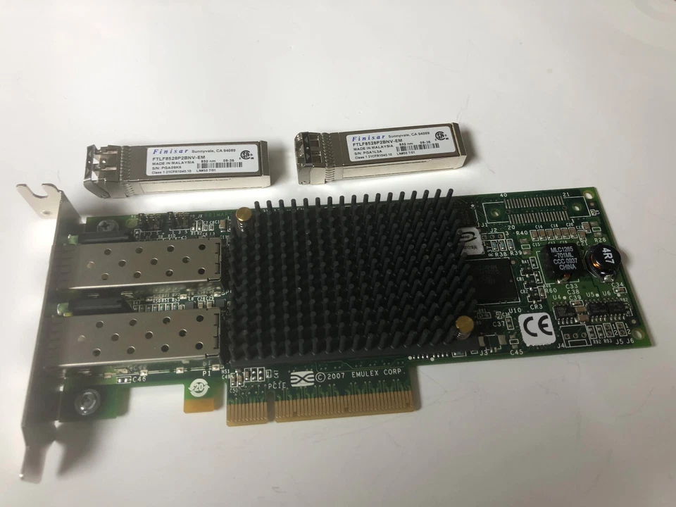 EMULEX LPE12002 8GB DUAL CHANNEL PCI-E FC HBA + 2 x SFP Low Profile - Image 1 of 1