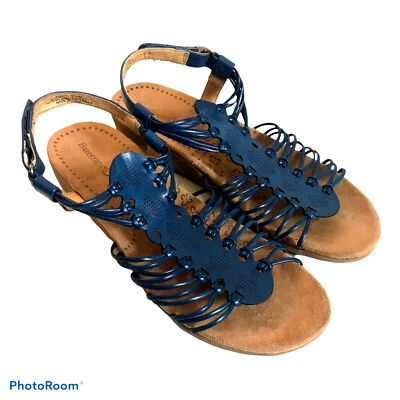 Sandalias BareTraps Talla 9.5 Josepa Verde Azulado Cuero Vegano Tirantes Informales Cómodas Cuña Foto 1 de 4