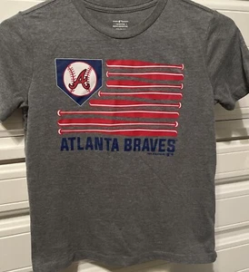 Atlanta Braves Shirt Size Kids Medium 8 Genuine Merchandise Gray Baseball Bats - Picture 1 of 5