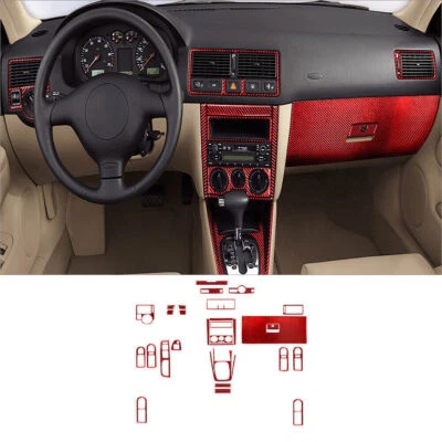 26Pcs Red Carbon Fiber Full Interior Kit Cover Trim For Volkswagen Golf 1999-04 - Изображение 1 из 4