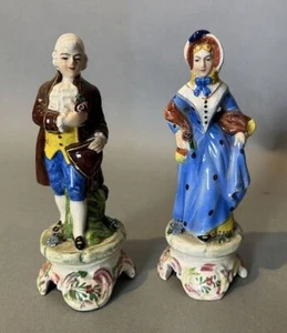 Paar Vintage antikes italienisches Porzellan oder Keramik Figural 6,5" Statuen - Bild 1 von 10