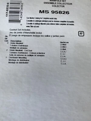MS95826 Juego de juntas de colector de admisión Felpro nuevo para camioneta Chevy Suburban Express Foto 1 de 3