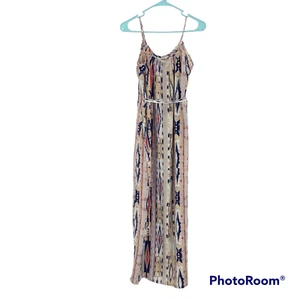 Tucker Dress Multicolor Aztec Print Scoop Neck Spaghetti Strap Maxi Silk Size M - Picture 1 of 6