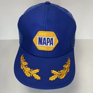 Vintage NAPA Gold Leaf Trucker Snapback Mesh Hat Cap Blue Made In USA - Picture 1 of 10