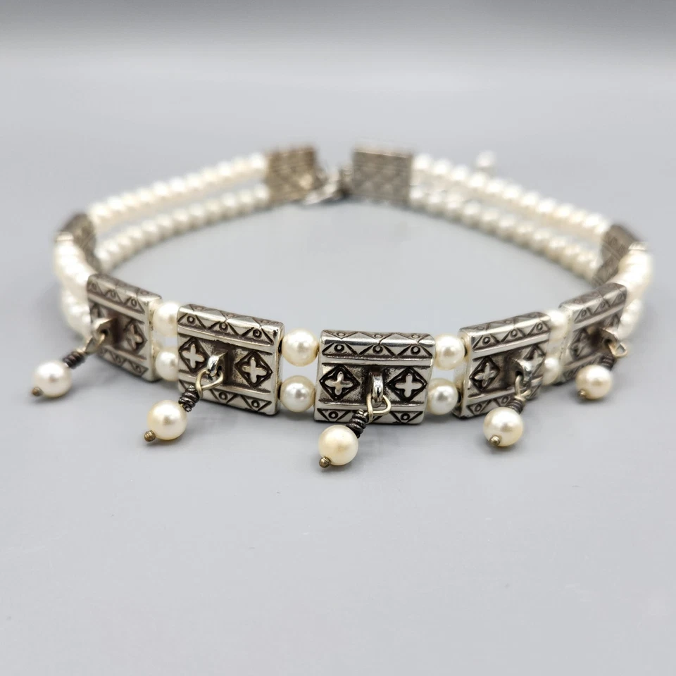 Collar gargantilla panel placa plata perla sintética Brighton PRINCESA DIANA 16" Foto 1 de 4