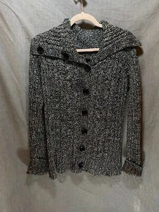 Style & Co. Sweater Womens Medium Black White Heathered Button Cardigan Ladies - Picture 1 of 8