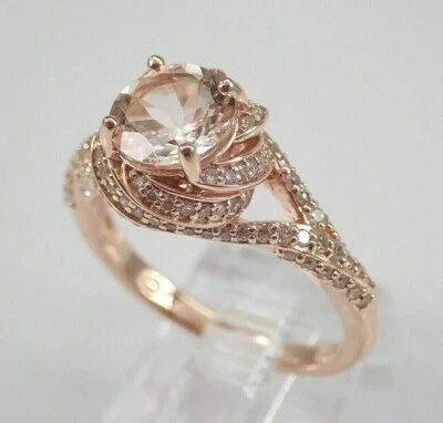 Round Cut Simulated Peach Morganite 925 Silver Wedding Ring 14k Rose Gold Plated - Image 1 of 4