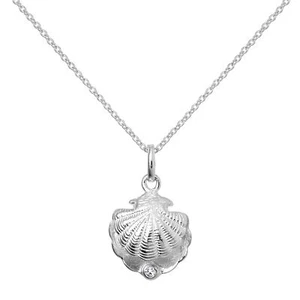 Sterling Silver Oyster Shell with CZ Crystal Birthstone Necklace 16 - 22 Inches - Picture 1 of 39