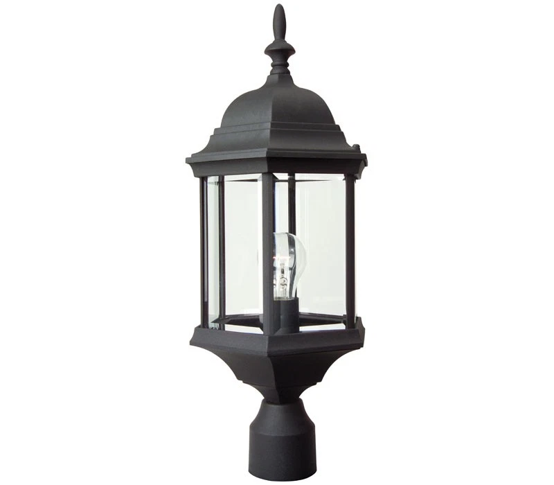 Suporte de poste externo estilo hexagonal artesanal, 1 luz 100 Watts, texturizado preto fosco - Imagem 1 de 1