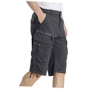 Mens Elastic Waist Cargo Shorts Zipper Pocket Relaxed Fit Stretch 36 Dark Grey - Picture 1 of 7