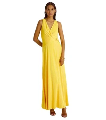 Платье с бретелью через шею женское Lauren Ralph Lauren желтое с пряжкой отделка джерси размер 10 - Изображение 1 из 4