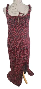 NASTY GAL rotes Jacquard-Midikleid mit Zebramuster und gerafften Trägern neu mit Etikett Größe UK 14 - Bild 1 von 18