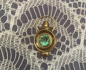Vintage 60er Laterne Brosche 60s goldfarben grün Strass Maritim Küste - Bild 1 von 3