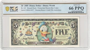 5 $ 2005 D Disney Dollar Donald Duck/Disneyland Resort PCGS 66PPQ - Bild 1 von 2