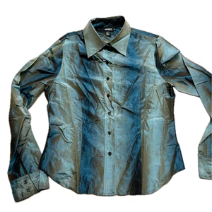 Camisa Top DKNY Mujer 100% Seda Cuello Manga Larga Con Botones Iridiscente Talla 10 - Imagen 1 de 15