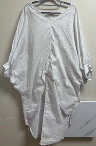 AKIRA White Oversized Tunic Shirt Dress Size Large Draped Hi-Low Hem Sleeves - Picture 1 of 6