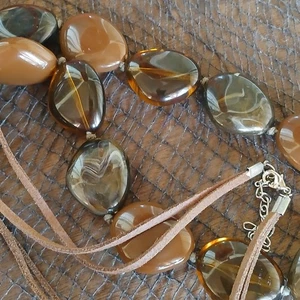 Women's Abstract Necklace Knotted Glass Beads on Leather MCM Chunky Boho Beads  - Picture 1 of 13