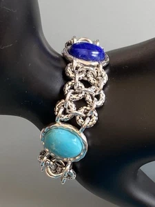 Michael Dawkins 925 Sterling Silver Turquoise & Lapis Toggle Bracelet 7.0 inches - Picture 1 of 10