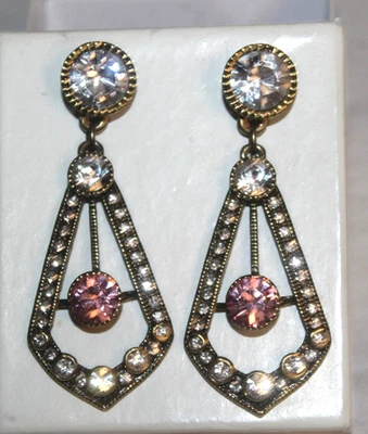 Heidi Daus  Signed Earrings pierced Clear Diamod ArtDeco - Image 1 of 3