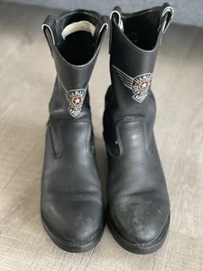 HARLEY-DAVIDSON EMBROIDERED USA HARNESS MOTORCYCLE BOOTS LEATHER MENS Size 10 - Picture 1 of 11