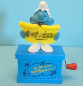 SÄNGER Schlumpf smurf auf Spieluhr carillon musicbox STÄNDCHEN GEBURTSTAGSKIND - Bild 1 von 4