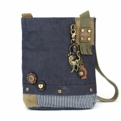 New Chala Patch Crossbody Messenger  Bag  Denim Navy Blue METAL SLIM CAT gift - Image 1 of 4