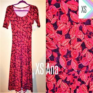 Lularoe Ana Maxi Dress Women's Long Size XS Purple Red Pink Leaves - Picture 1 of 1