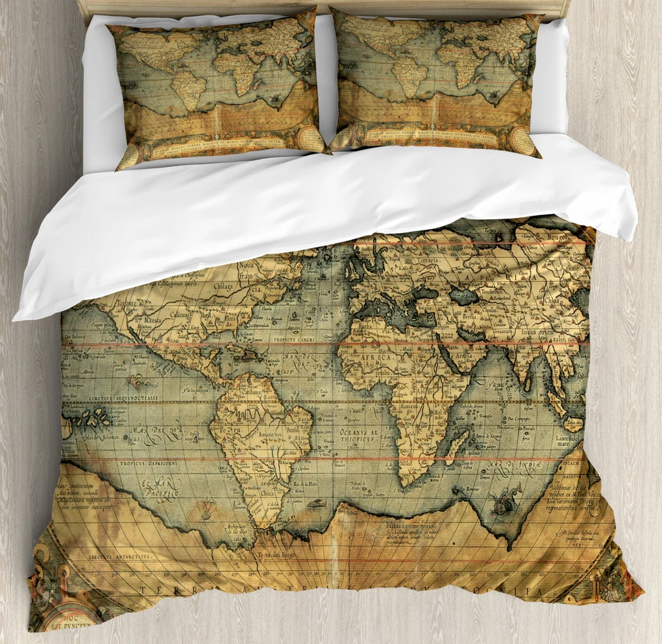 ABAKUHAUS World Map Duvet Cover Set Vintage Atlas Old Chart