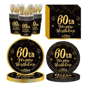 120Pcs 60th Birthday Party Supplies Plates Napkins Cups Forks Tableware Set G... - Picture 1 of 5
