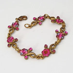 Michal Negrin Bracelet Delicate Hot Pink Crystal Flowers Bling Royal Floral Deco - Picture 1 of 18