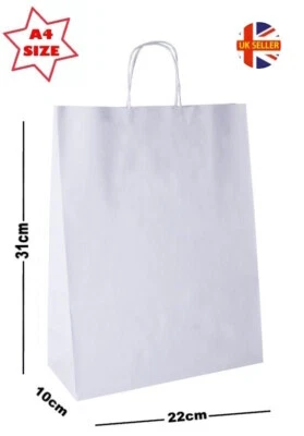 Gift Bags WHITE A4 ~ Boutique Shop Loot Carrier Paper Party Bag ~ Pick Amount